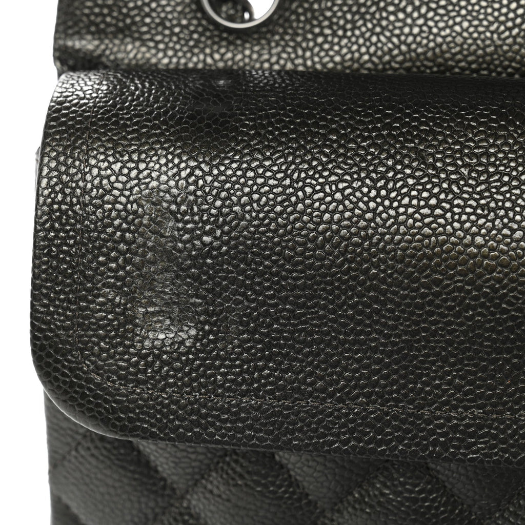 Chanel Metallic Caviar Quilted Medium Double Flap Dark Charcoal