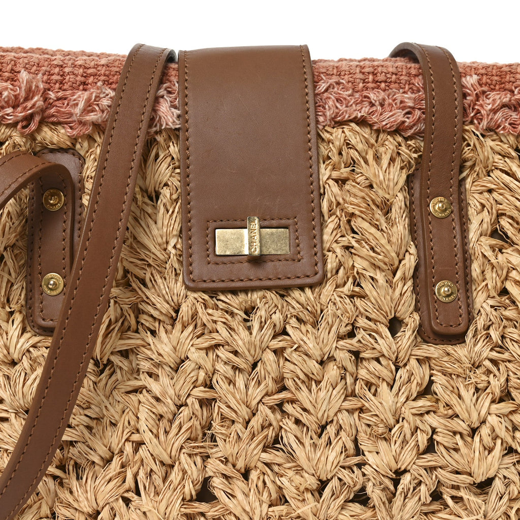 Chanel Straw Raffia Tote Natural Pink