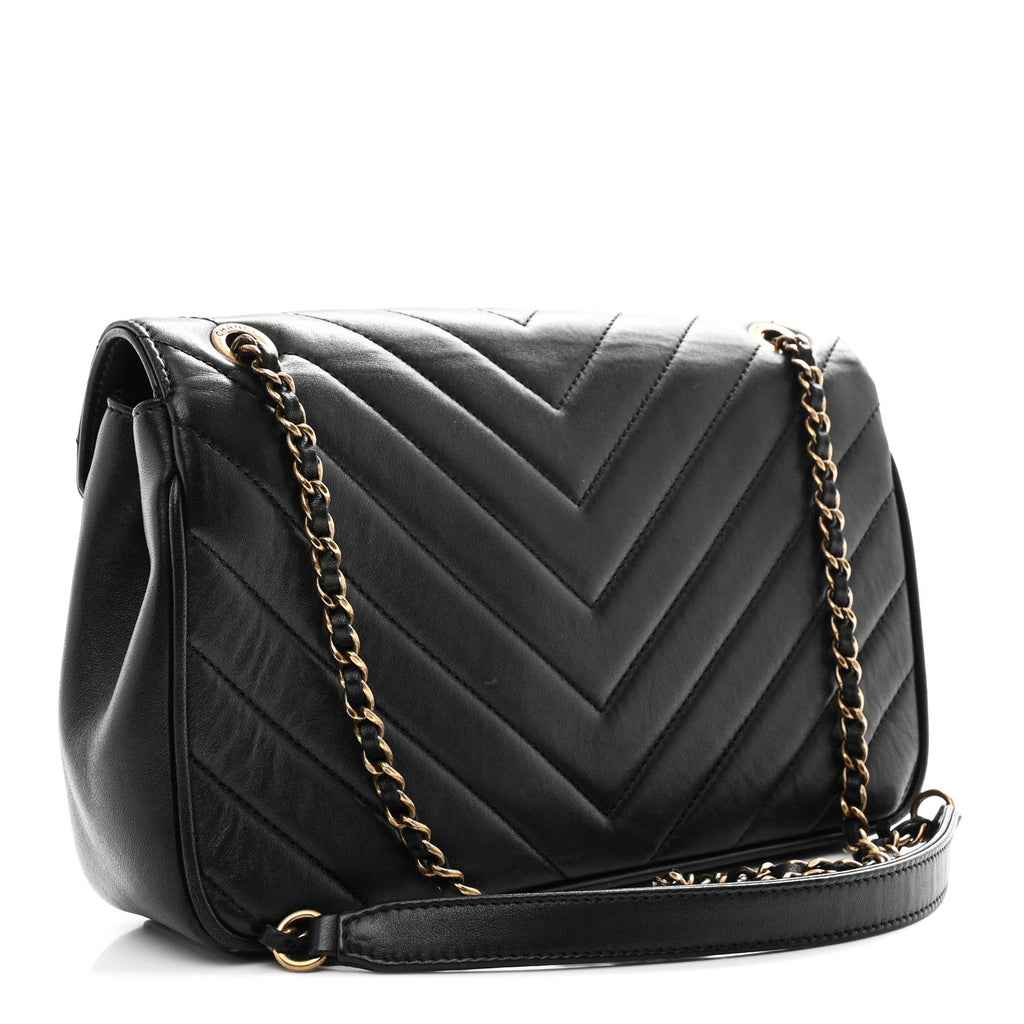 Chanel Lambskin Chevron Quilted Small Pyramid CC Flap Black