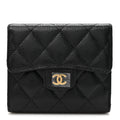 Caviar Quilted Compact Flap Wallet Black