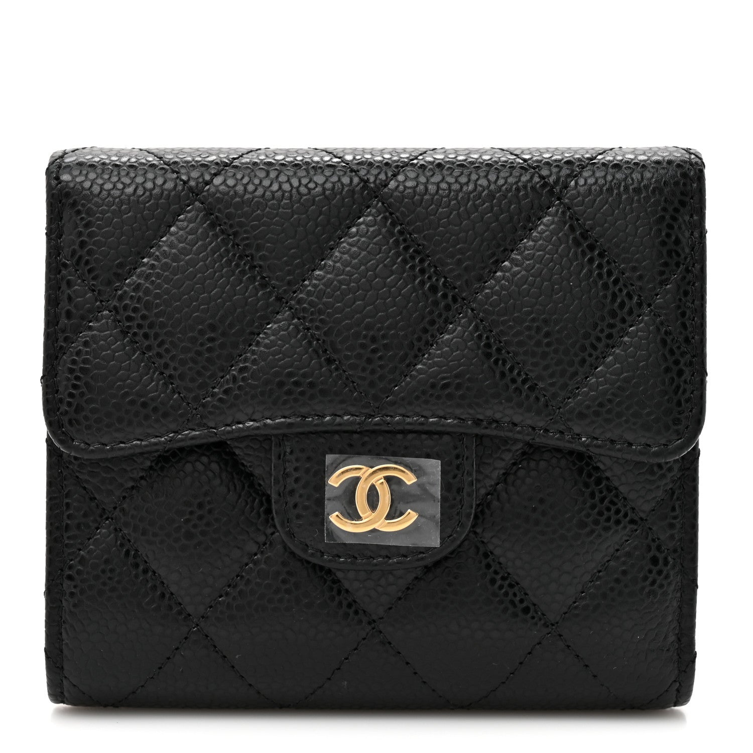Caviar Quilted Compact Flap Wallet Black