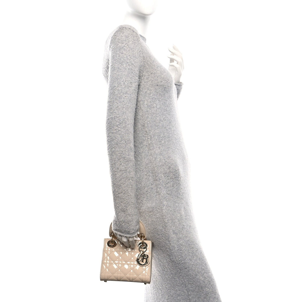 Christian Dior Patent Cannage Mini Lady Dior Beige