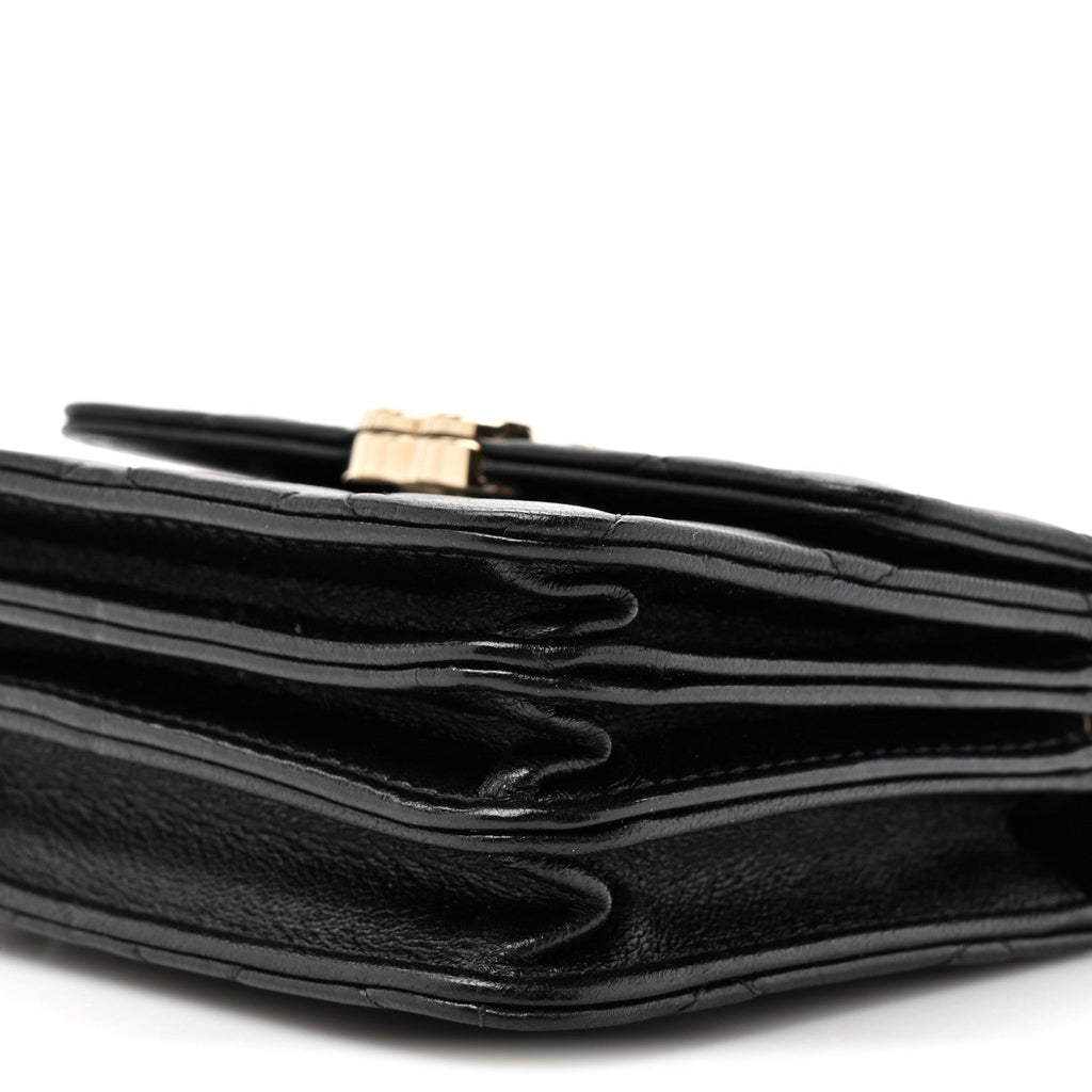 Chanel Lambskin Quilted Top Handle Flap Clutch With Chain Black