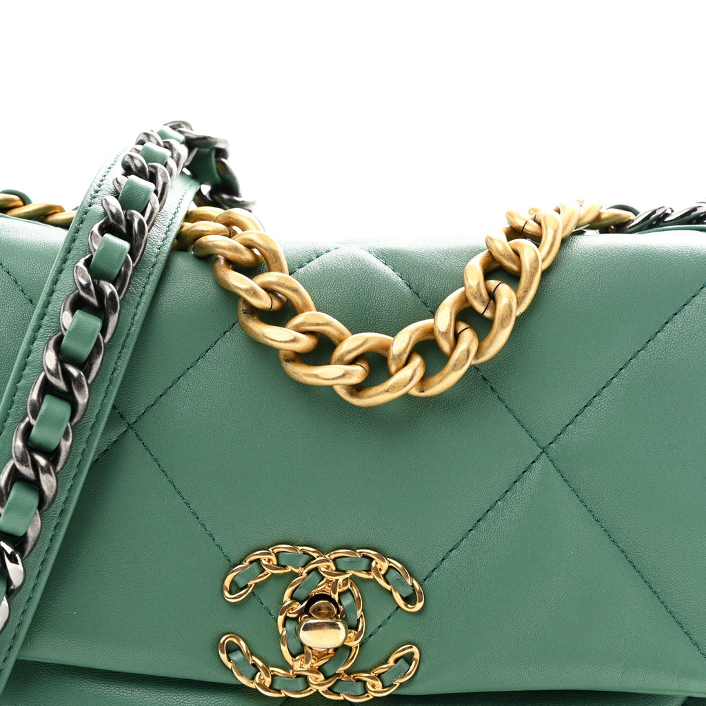 Chanel Lambskin Quilted Medium Chanel 19 Flap Green