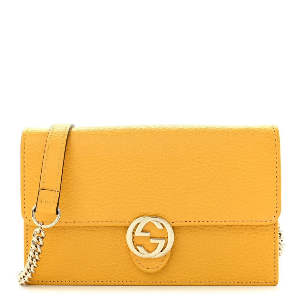 Gucci Dollar Calfskin Interlocking G Chain Wallet New Buttercup
