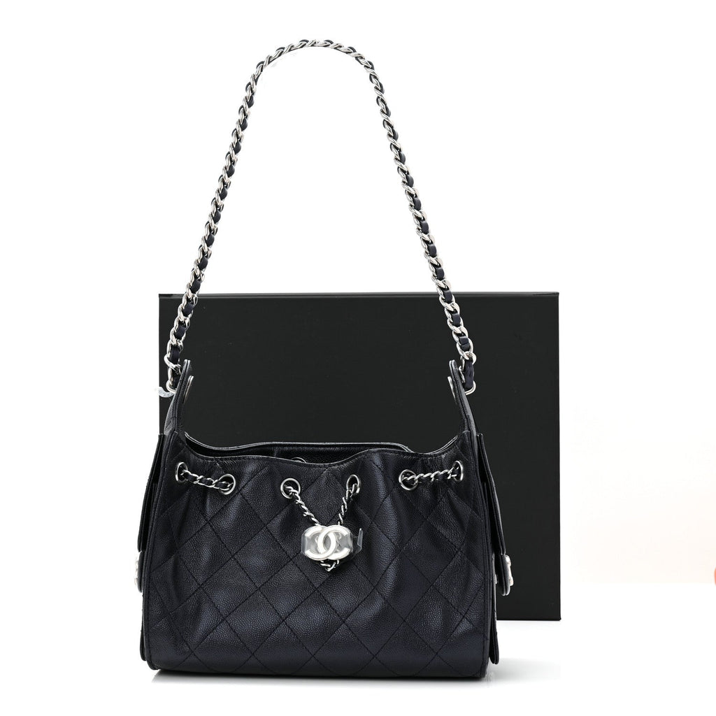 Chanel Metallic Caviar Quilted Mini Chanel 25 Handbag Dark Blue