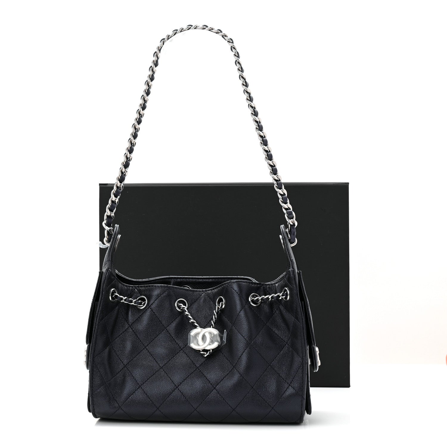 Chanel Metallic Caviar Quilted Mini Chanel 25 Handbag Dark Blue