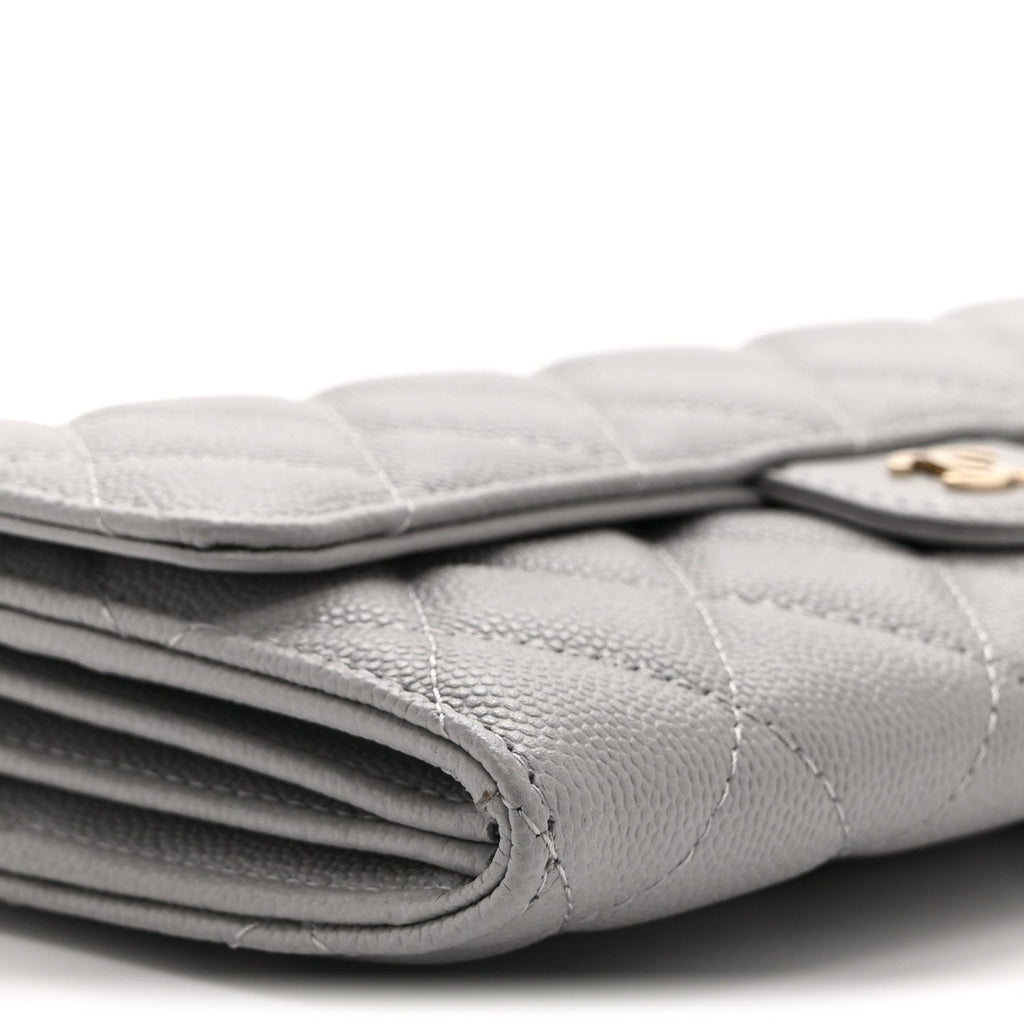 Caviar Quilted Large Gusset Flap Wallet Grey