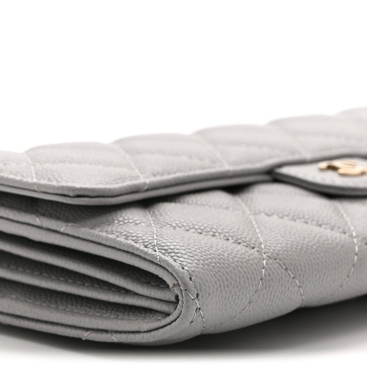 Caviar Quilted Large Gusset Flap Wallet Grey