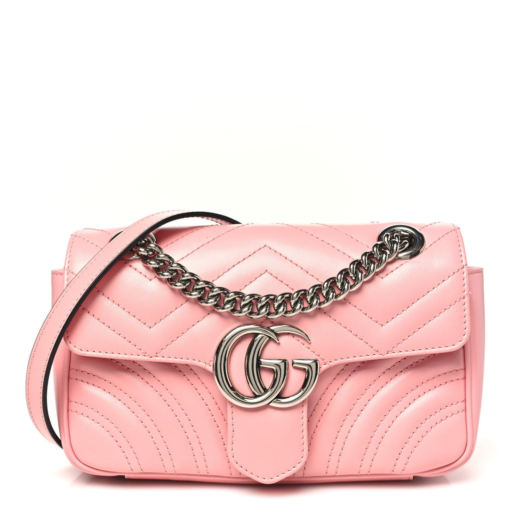 Gucci Calfskin Matelasse Mini GG Marmont Shoulder Bag  Wild Rose