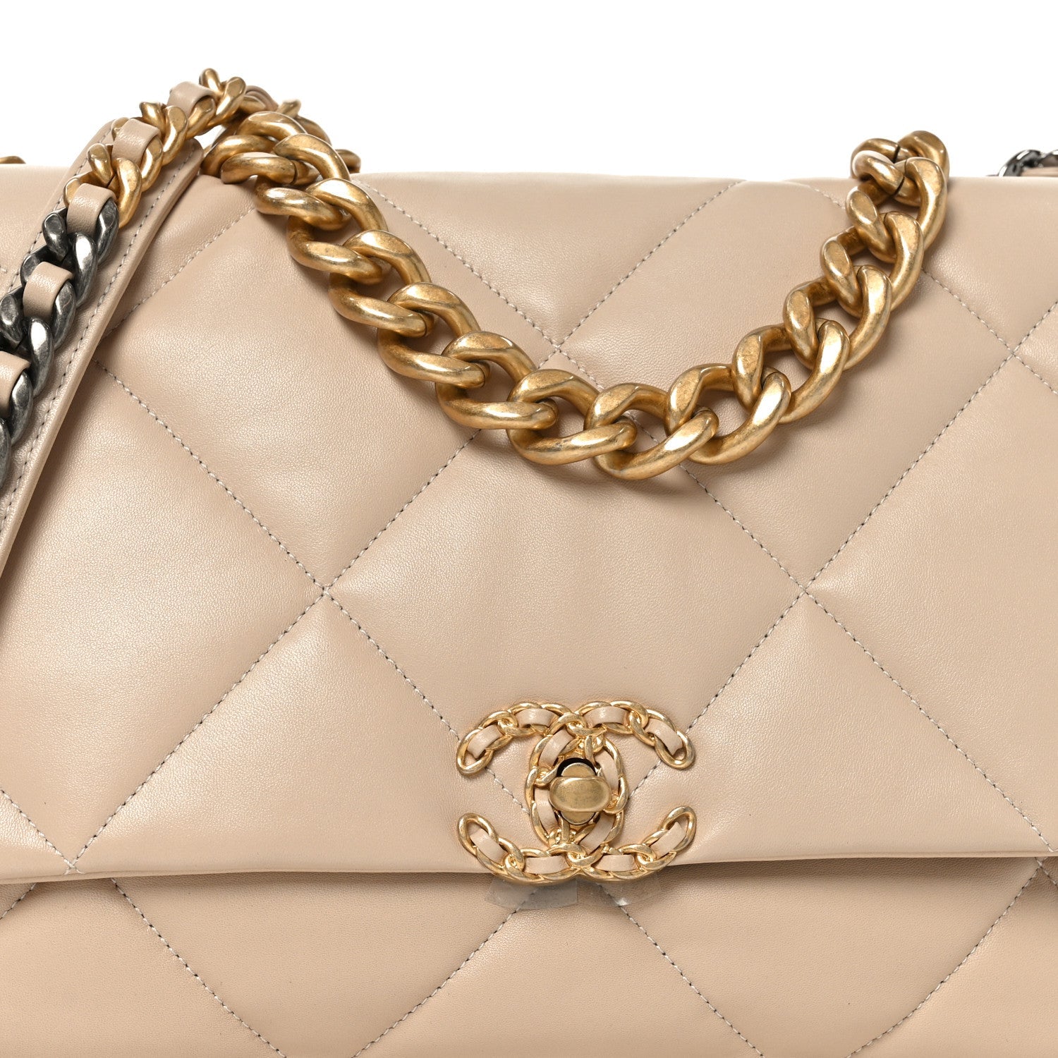 Chanel Lambskin Quilted Maxi Chanel 19 Flap Beige