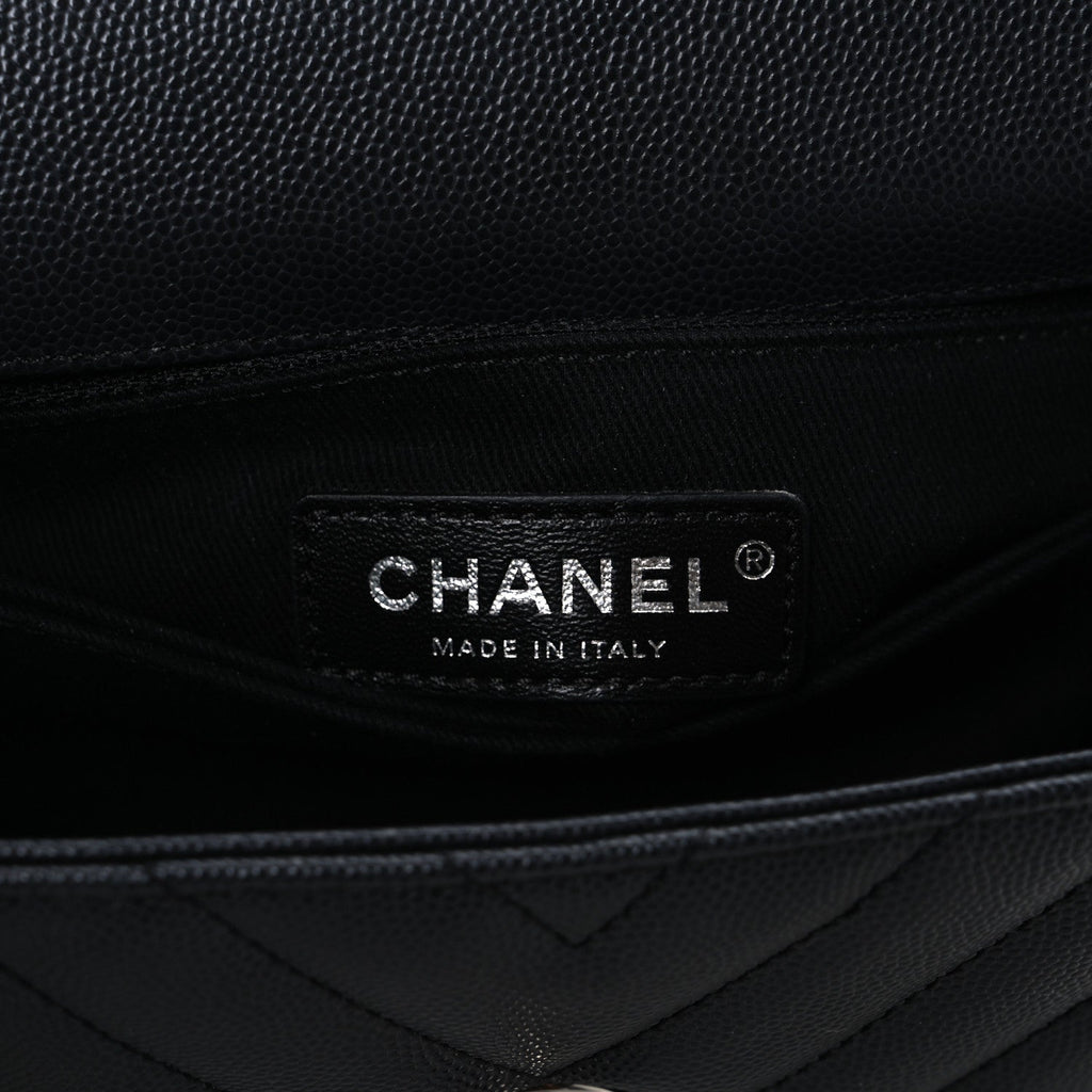 Chanel Caviar Chevron Quilted Mini Coco Handle Flap Dark Grey