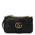 Gucci Calfskin Matelasse Small GG Marmont Shoulder Bag Black