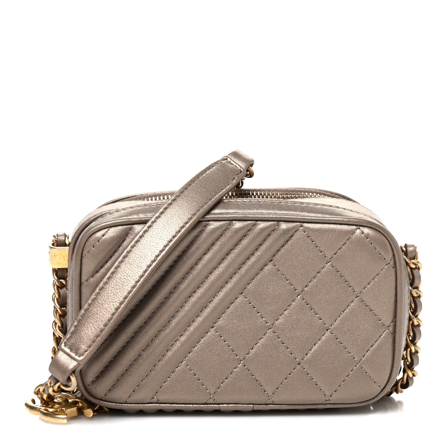 Chanel Metallic Lambskin Mini Coco Boy Camera Case Dark Gold