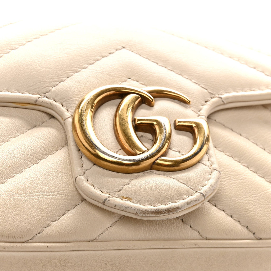 Gucci Calfskin Matelasse Super Mini GG Marmont Shoulder Bag White