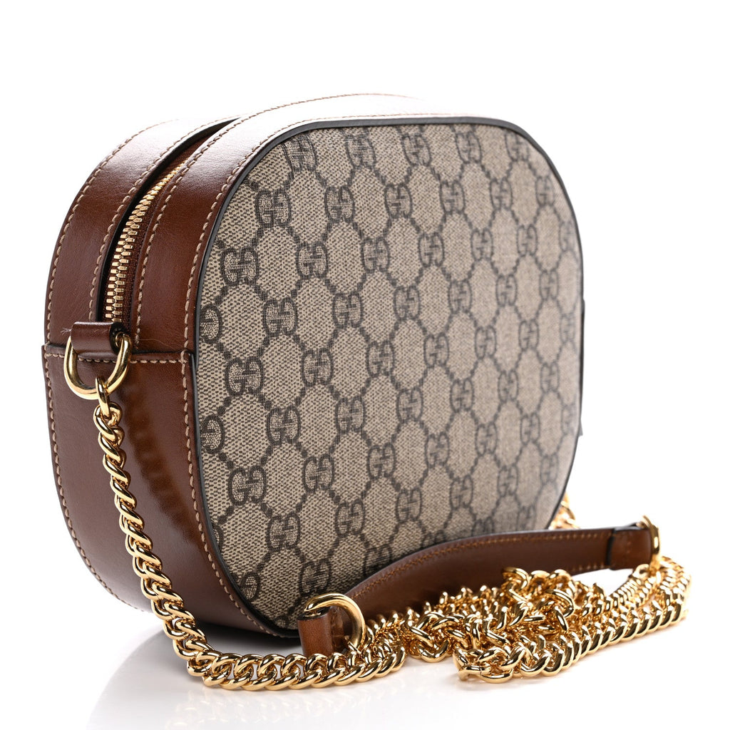 Gucci GG Supreme Monogram Cuoio Toscano Mini Chain Shoulder Bag Beige Ebony Cuir