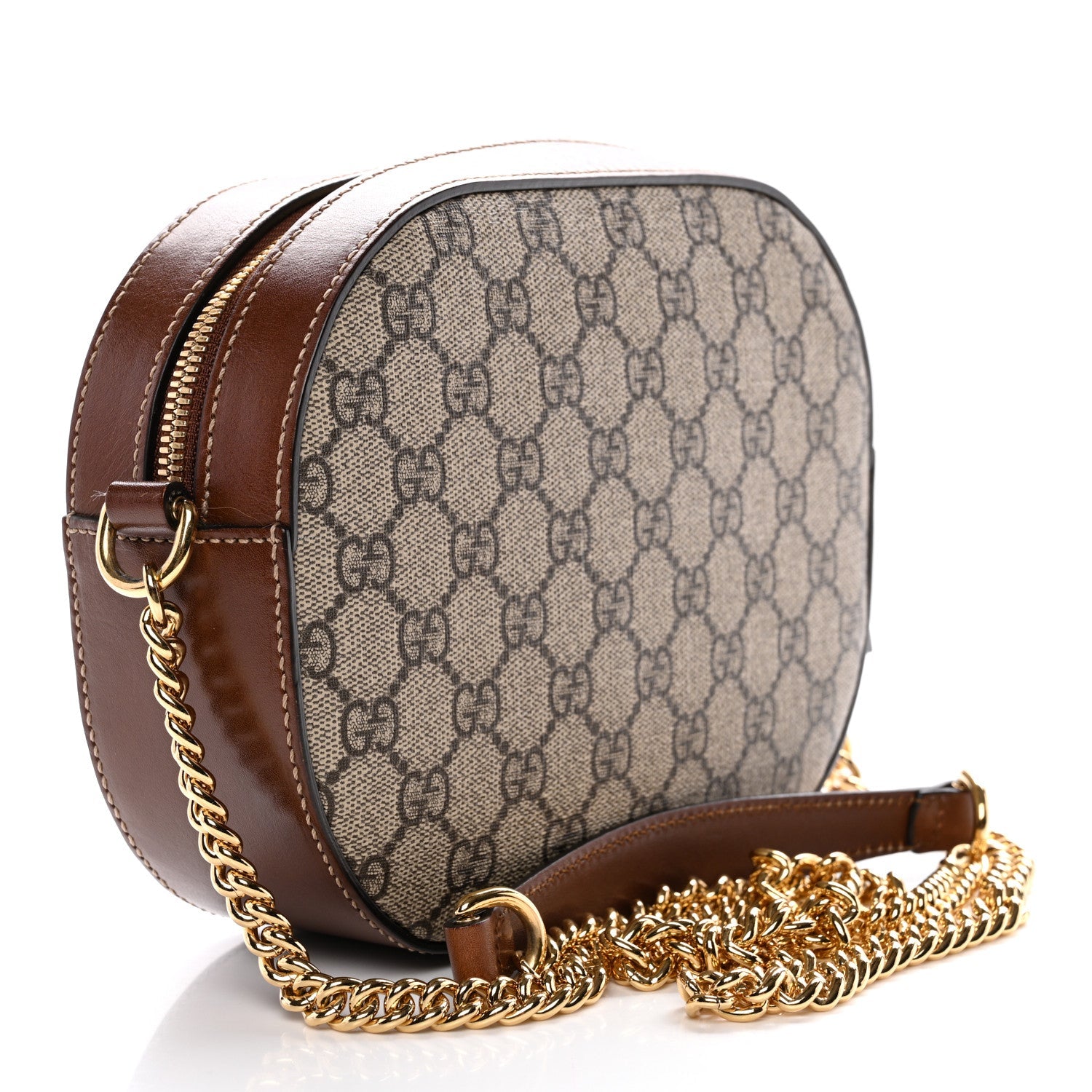 Gucci GG Supreme Monogram Cuoio Toscano Mini Chain Shoulder Bag Beige Ebony Cuir