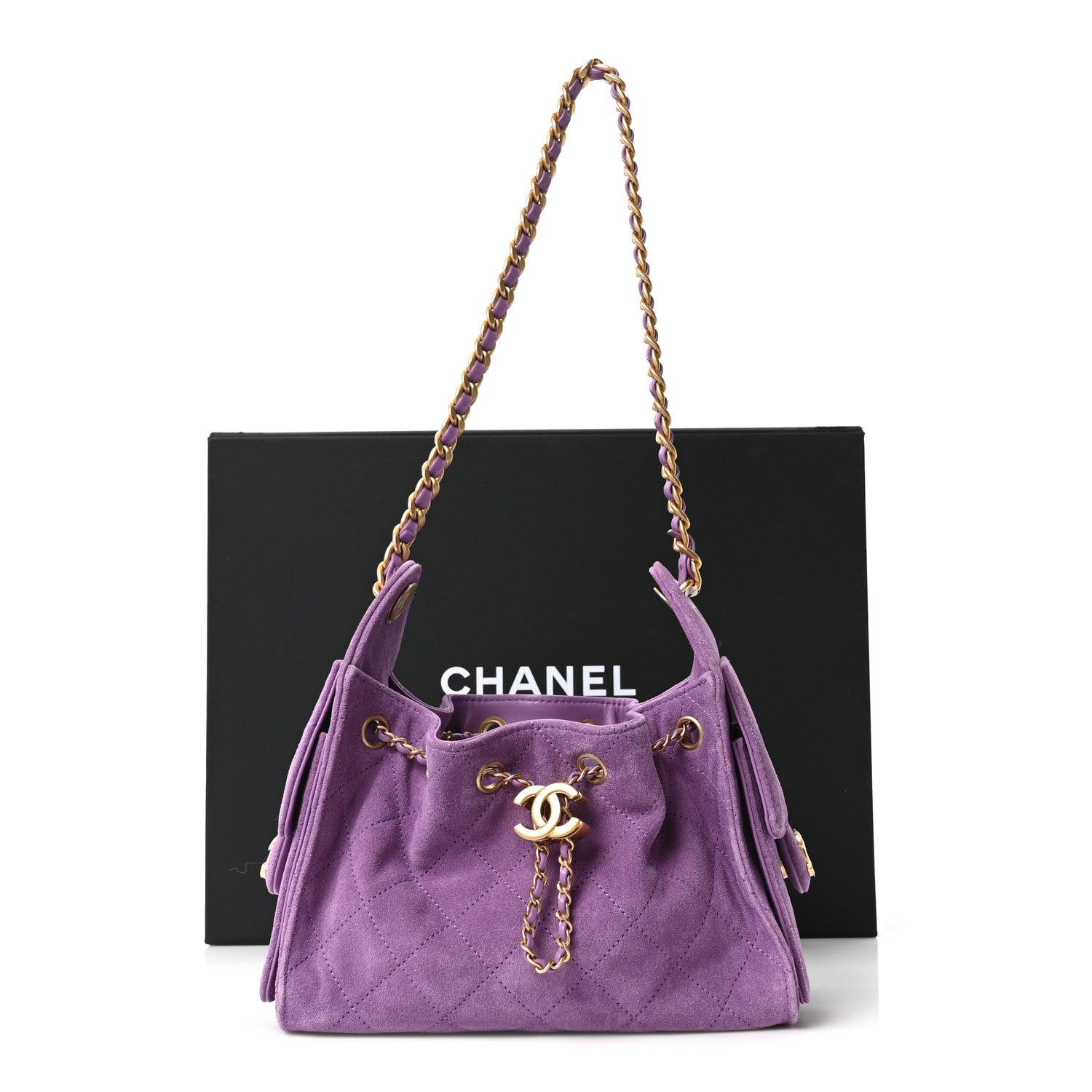 Chanel Suede Quilted Mini Chanel 25 Handbag Purple