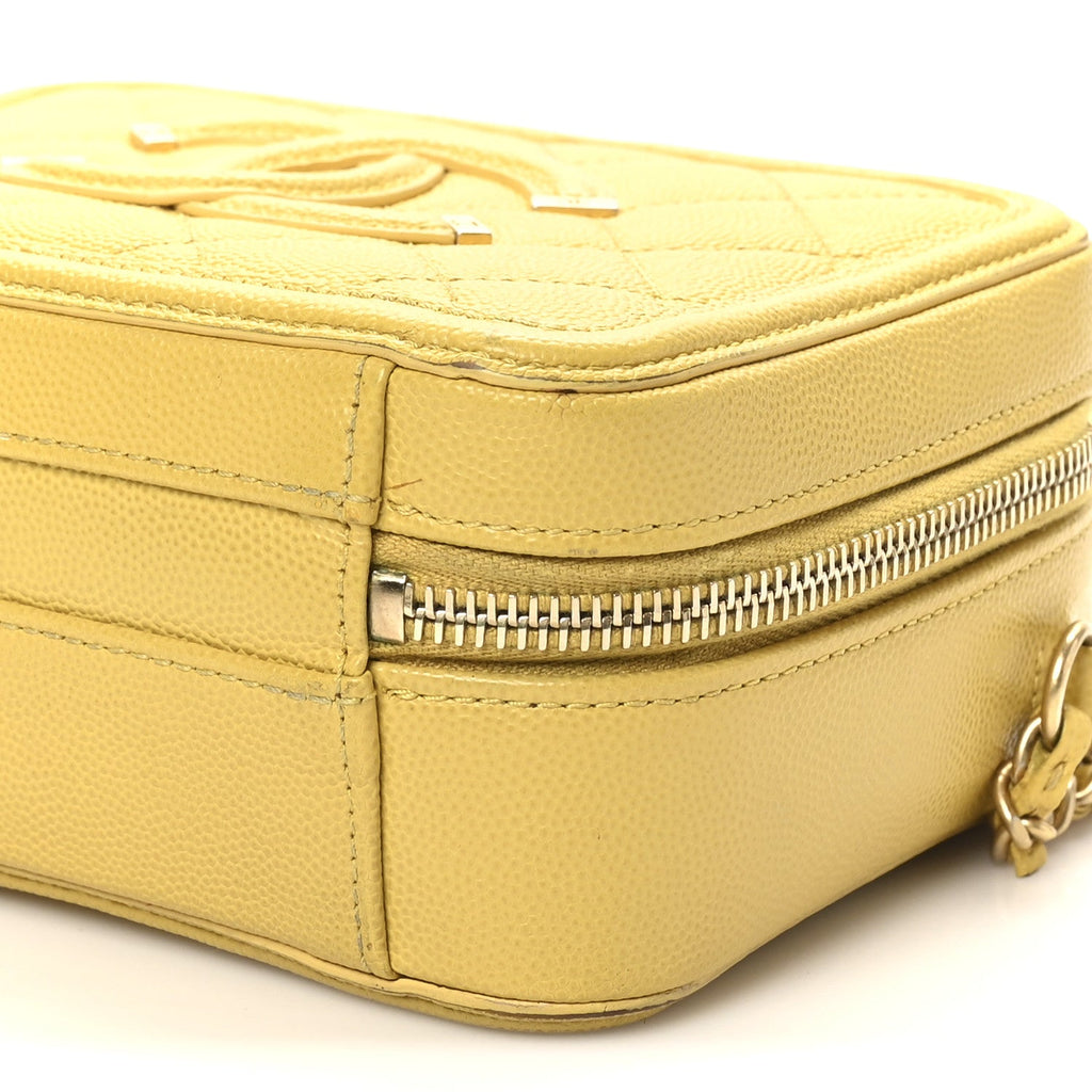 Chanel Caviar Quilted Small CC Filigree Vanity Case Yellow