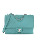 Chanel Calfskin Stitched Double Flap Bag Turquoise