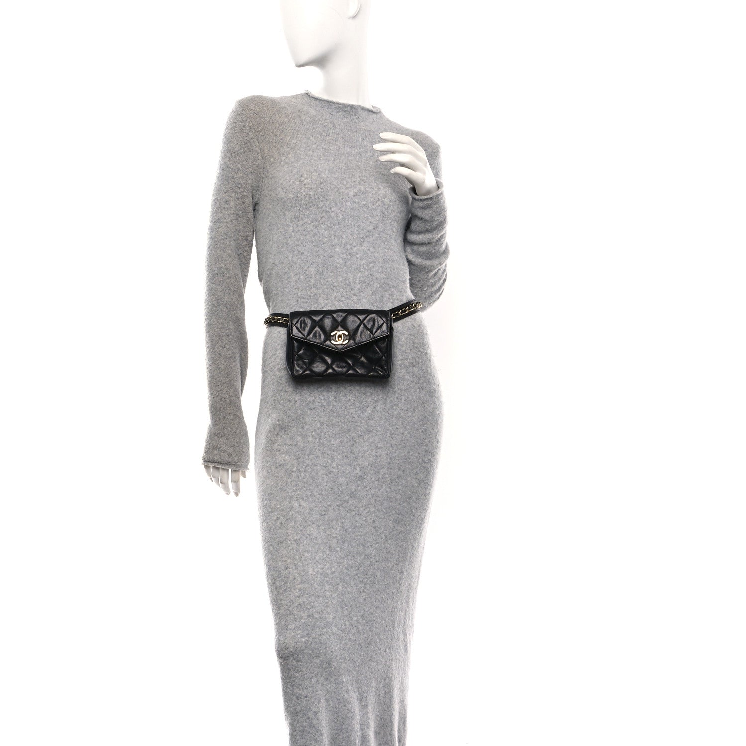Lambskin Quilted Flap Waist Belt Bag 75 30 Black
