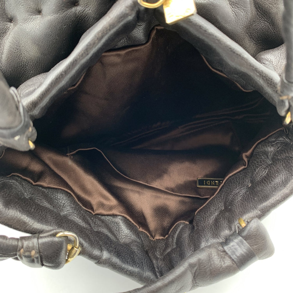 FENDI Vintage Rare Dark Brown Nappa Leather Handbag Satchel