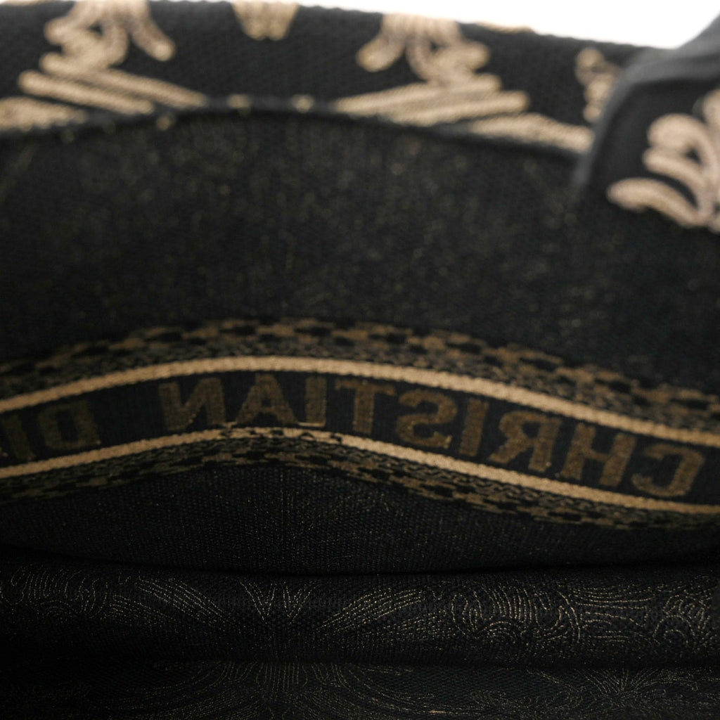 Christian Dior Canvas Embroidered Large Ornamental Cornely Effect Book Tote Black Beige