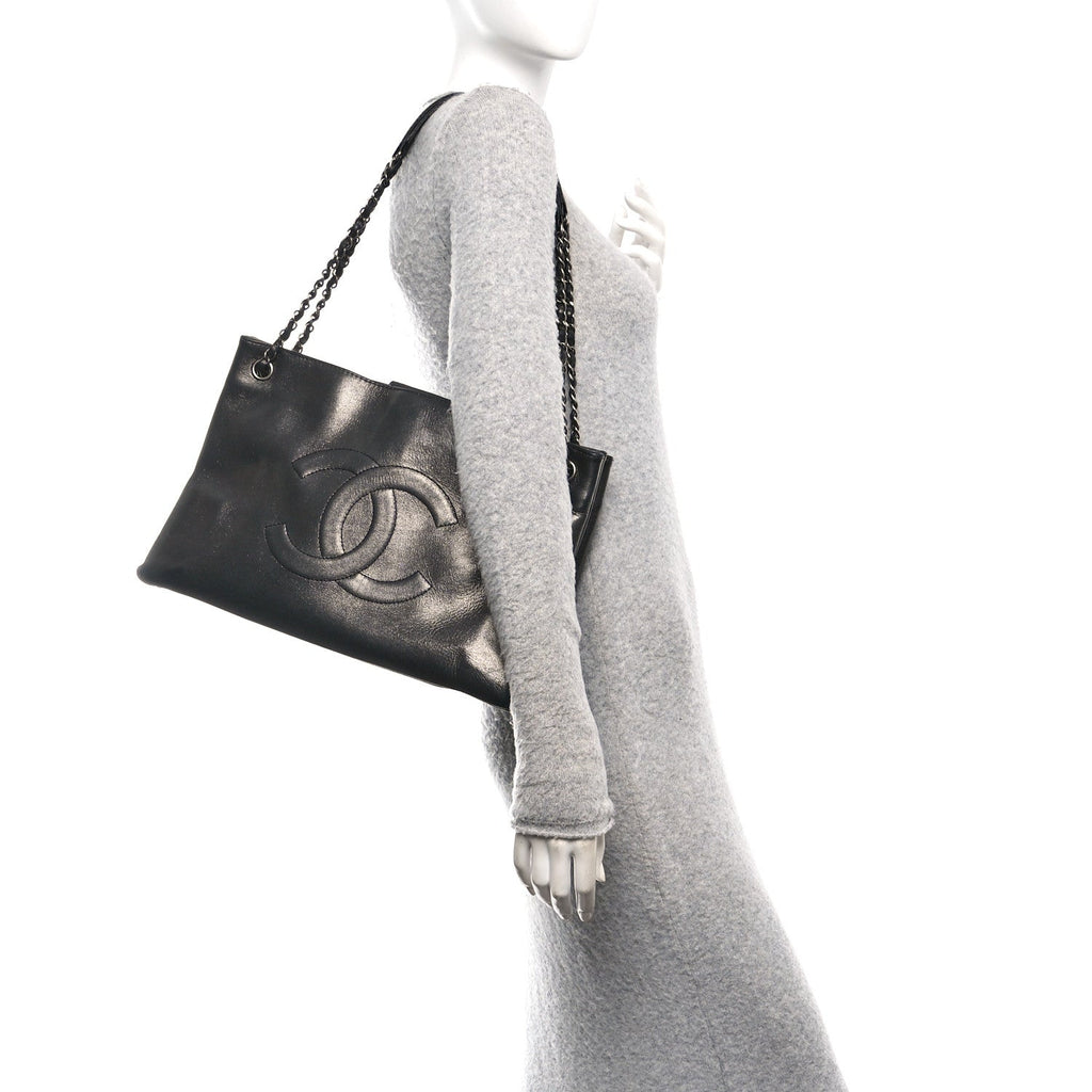 Chanel Iridescent Calfskin CC East West Shopping Tote Black
