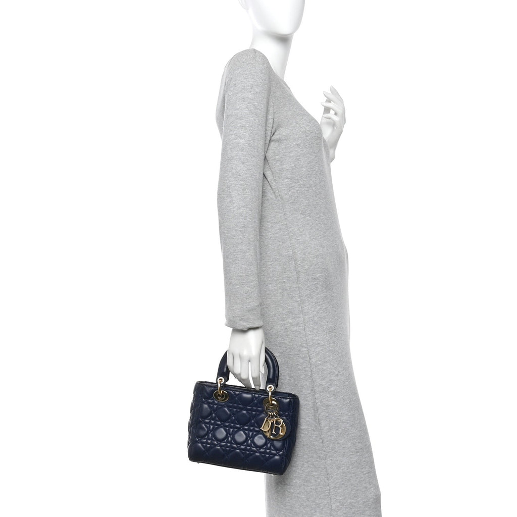 Christian Dior Lambskin Cannage Small Lucky Badges My Lady Dior Navy