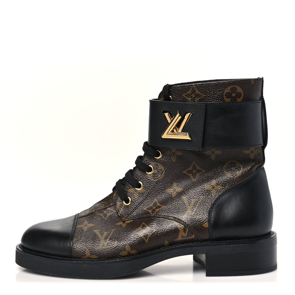 Louis Vuitton Calfskin Monogram Wonderland Flat Ranger Boots 40 Black