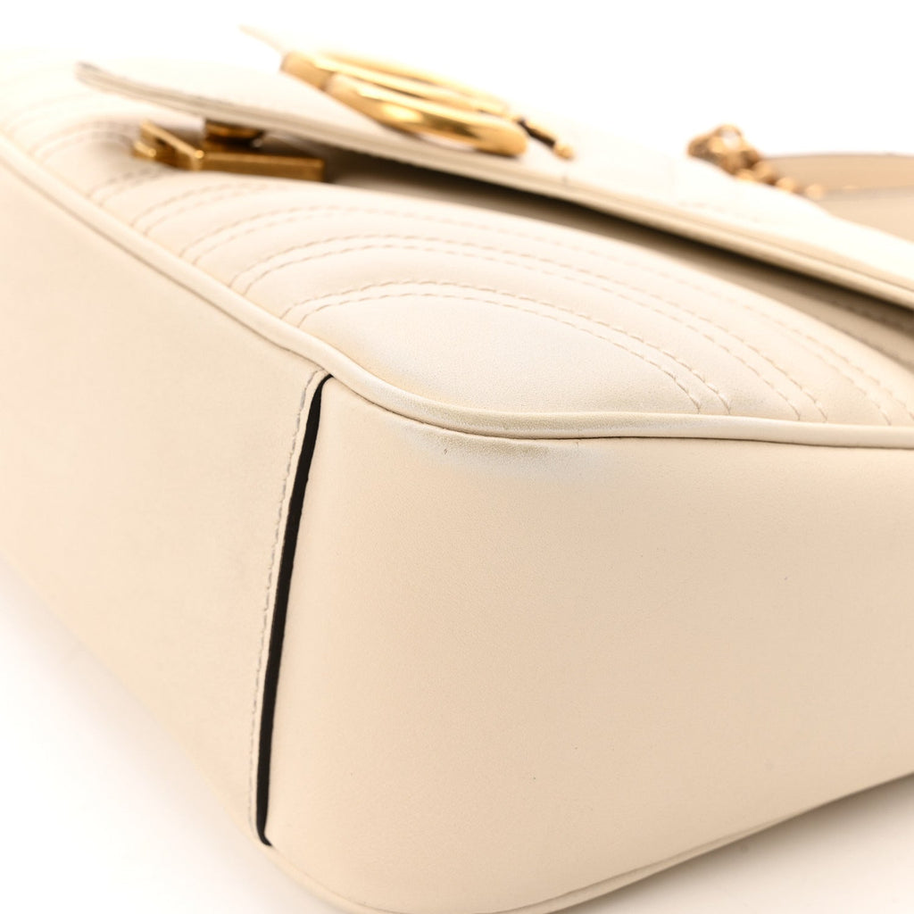 Gucci Calfskin Matelasse Small GG Marmont Shoulder Bag White