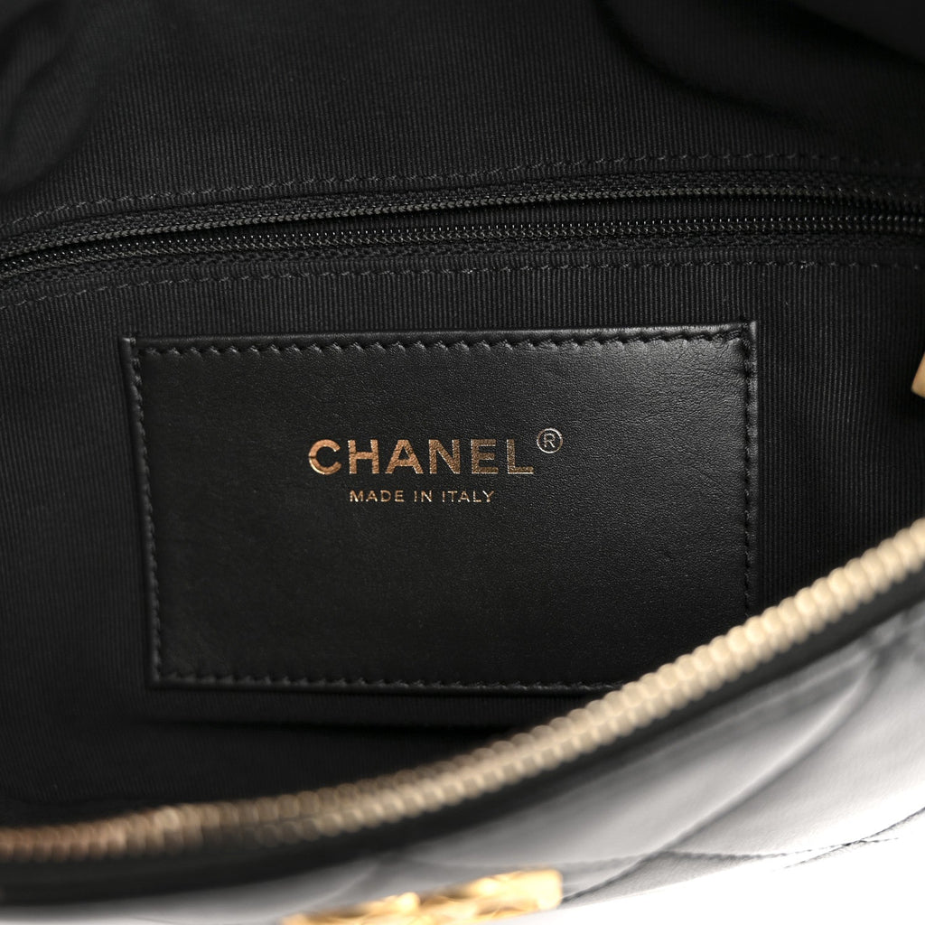 Chanel Lambskin Enamel Quilted Waist Bag Black