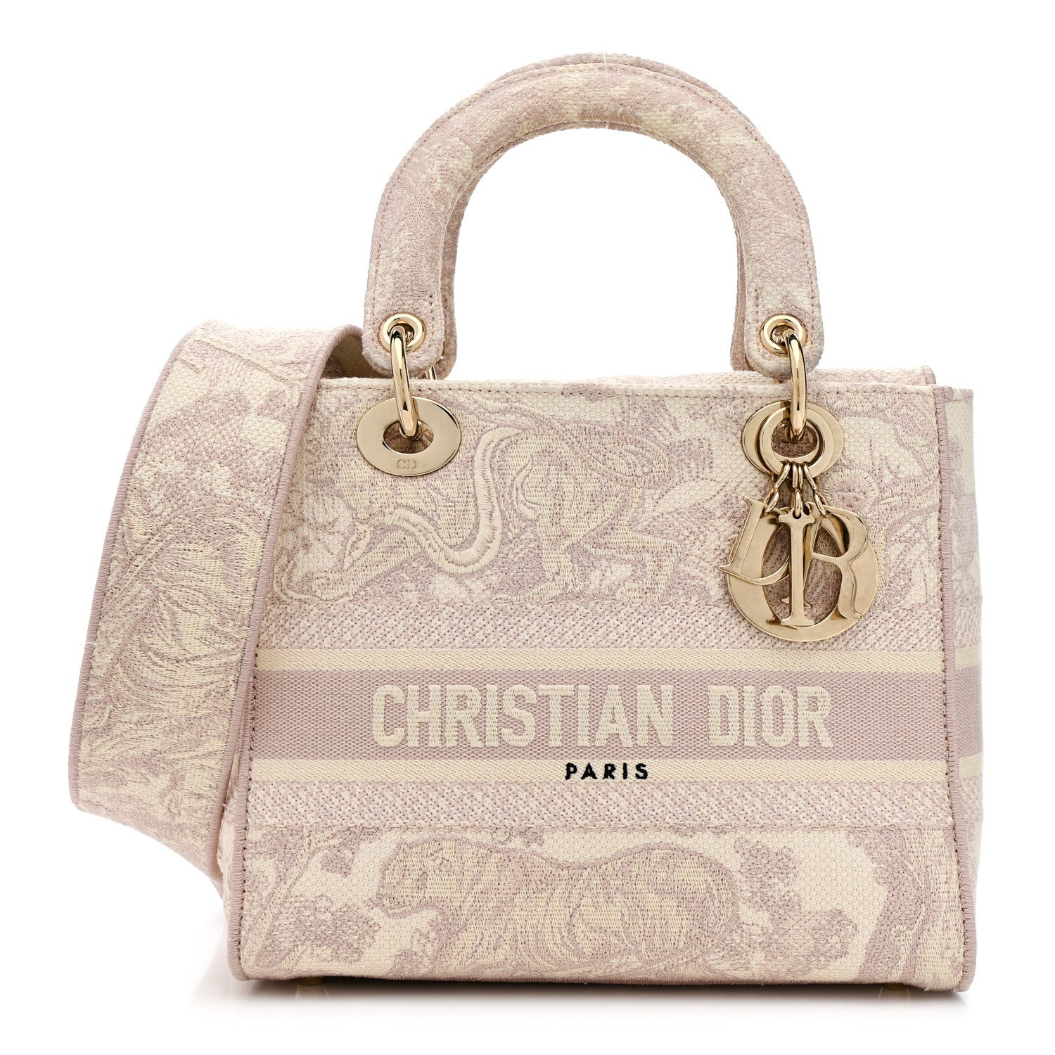 Christian Dior Canvas Toile De Jouy Reverse Embroidered Medium Lady D-Lite Rose