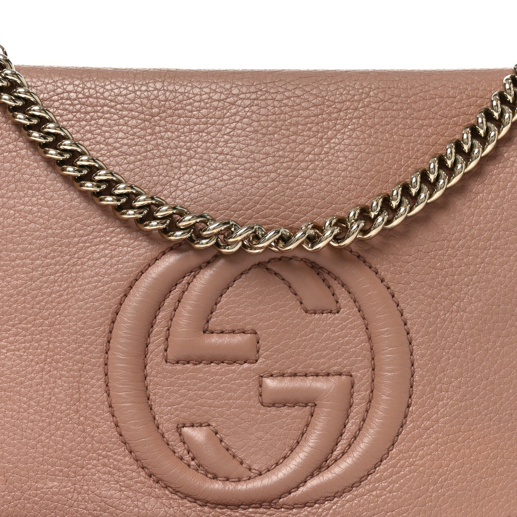Gucci Pebbled Calfskin Medium Soho Flap Crossbody Pale Pink