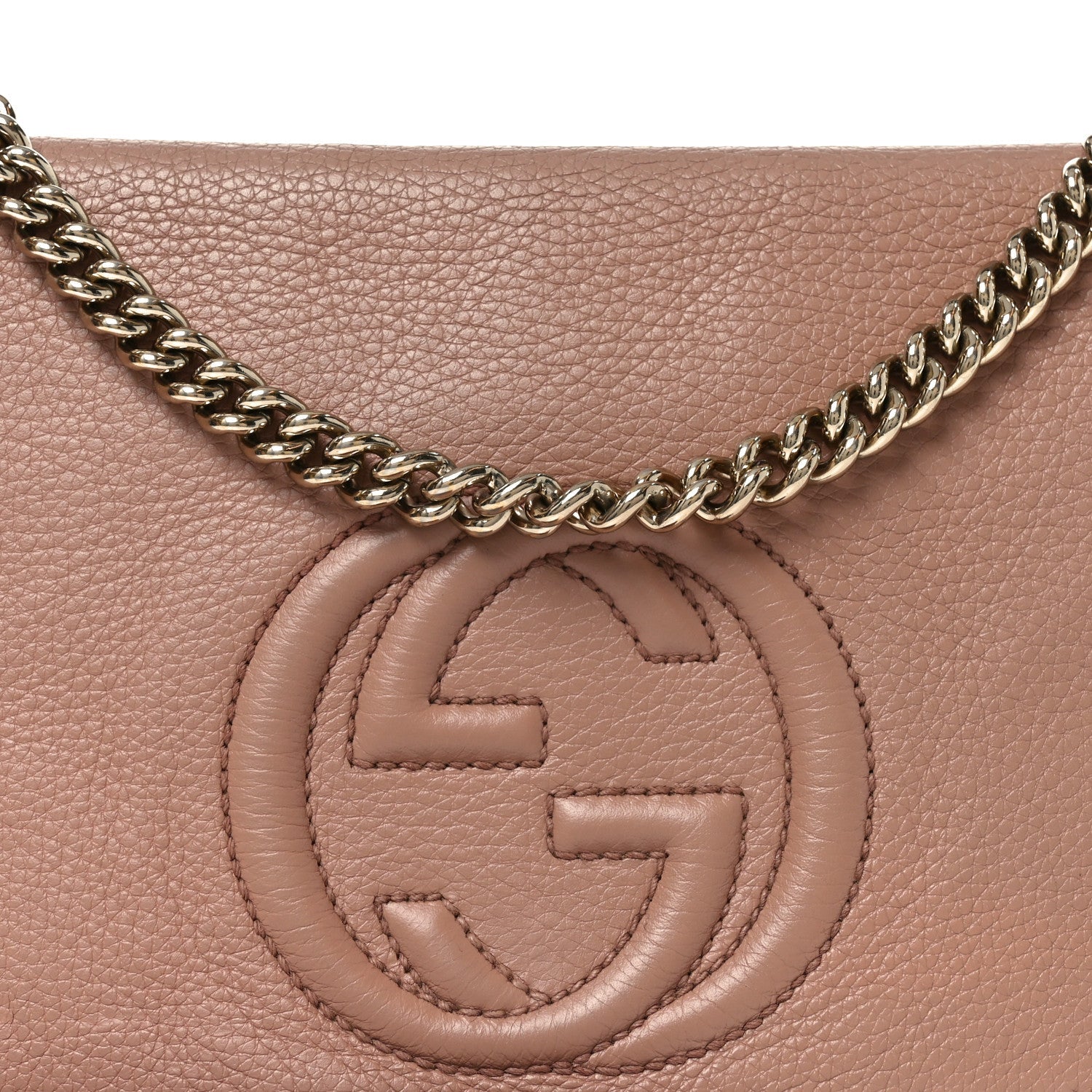Gucci Pebbled Calfskin Medium Soho Flap Crossbody Pale Pink