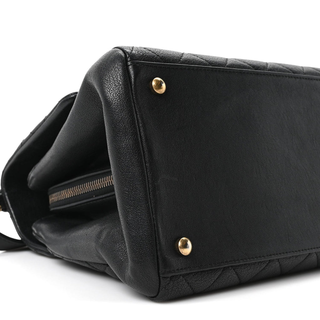 Chanel Shiny Sheepskin Quilted Large Trapezio Flap Black