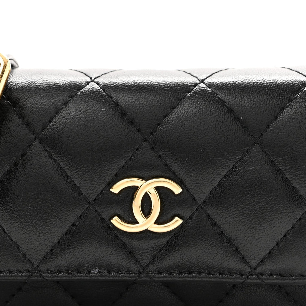 Chanel Lambskin Quilted Enamel Mini Belt Bag Black