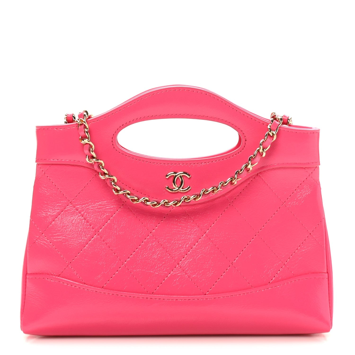 Chanel Shiny Crumpled Calfskin Quilted Nano 31 Shopping Bag Pink