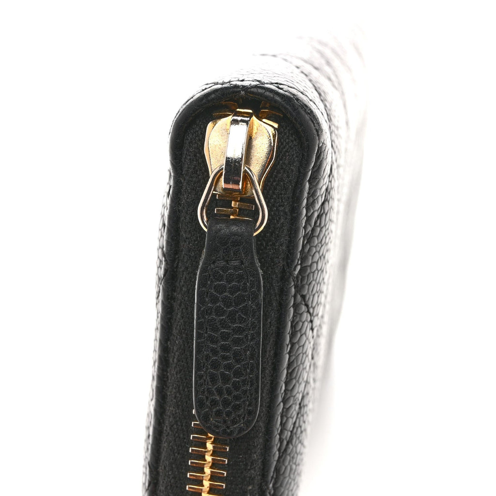 Caviar Quilted Large Gusset Zip Around Wallet Navy