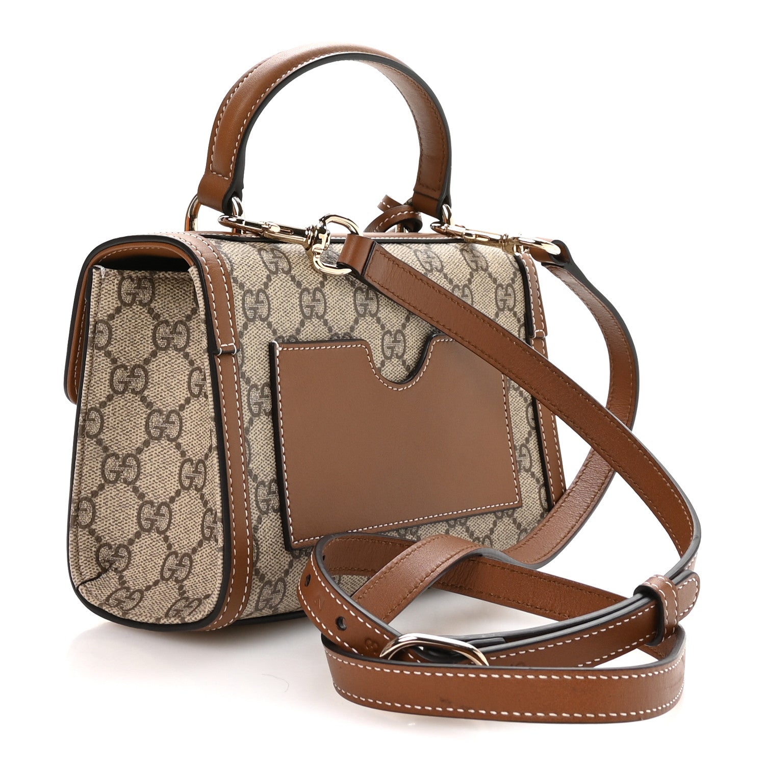 Gucci GG Supreme Monogram Small Padlock Top Handle Shoulder Bag Beige Ebony Dark Brown