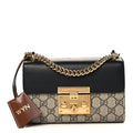 Gucci GG Supreme Monogram Calfskin Small Padlock Shoulder Bag Beige Black Cuir