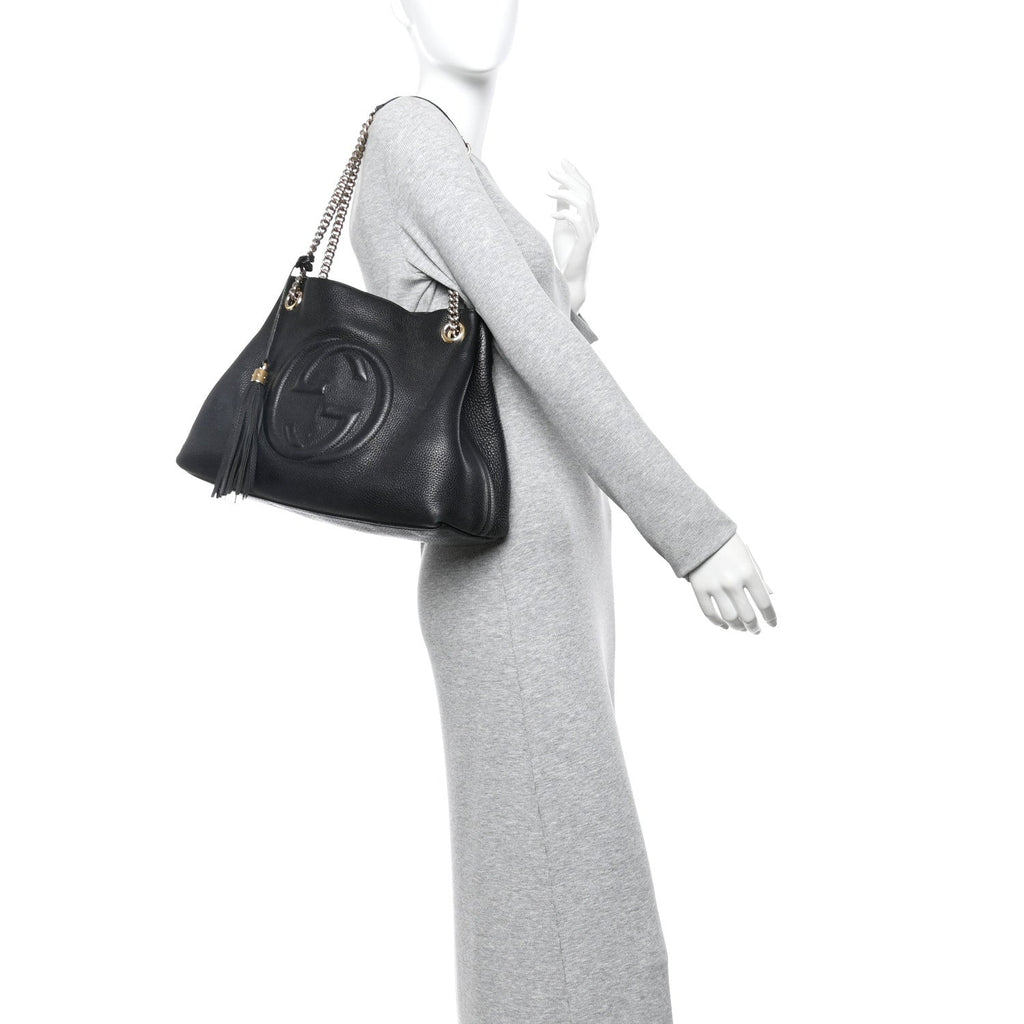 Gucci Pebbled Calfskin Medium Soho Chain Shoulder Bag Black