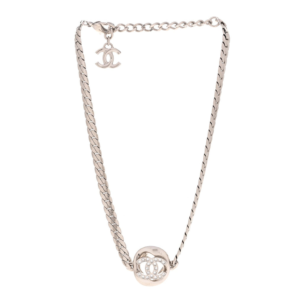 Metal Crystal CC Choker Necklace Silver