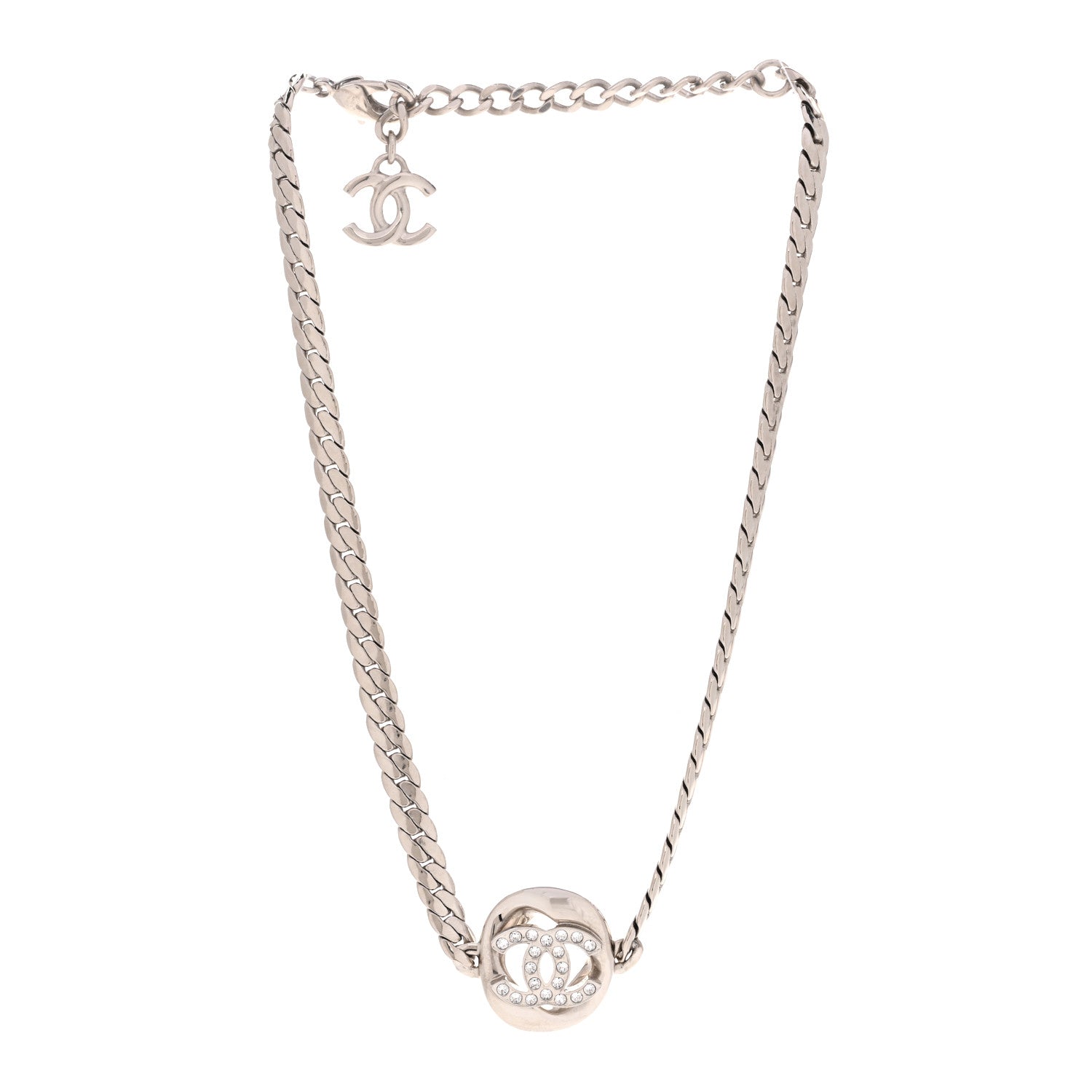 Metal Crystal CC Choker Necklace Silver