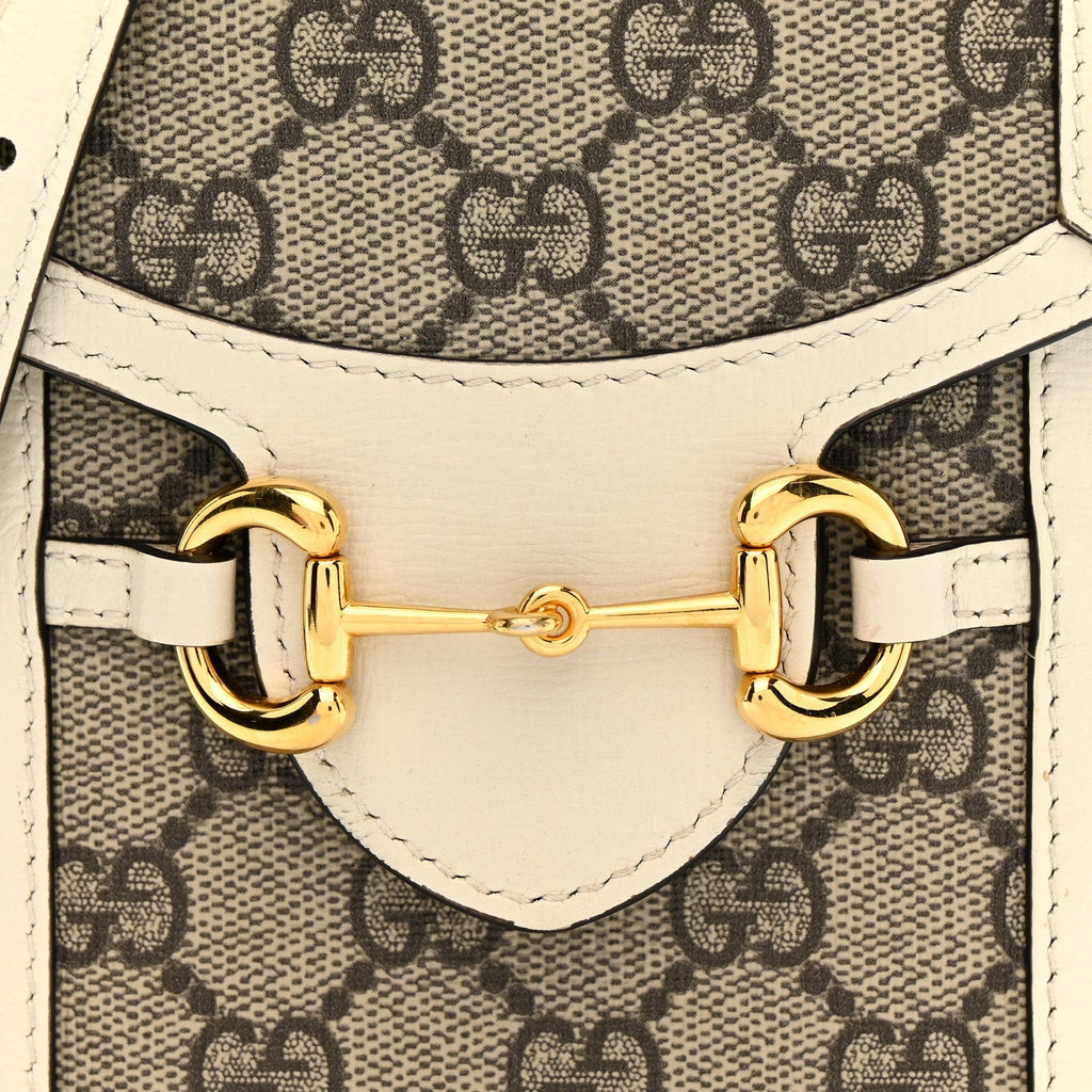 Gucci GG Supreme Monogram Azalea Calfskin Mini Horsebit 1955 Crossbody Bag Beige Ebony Mystic White