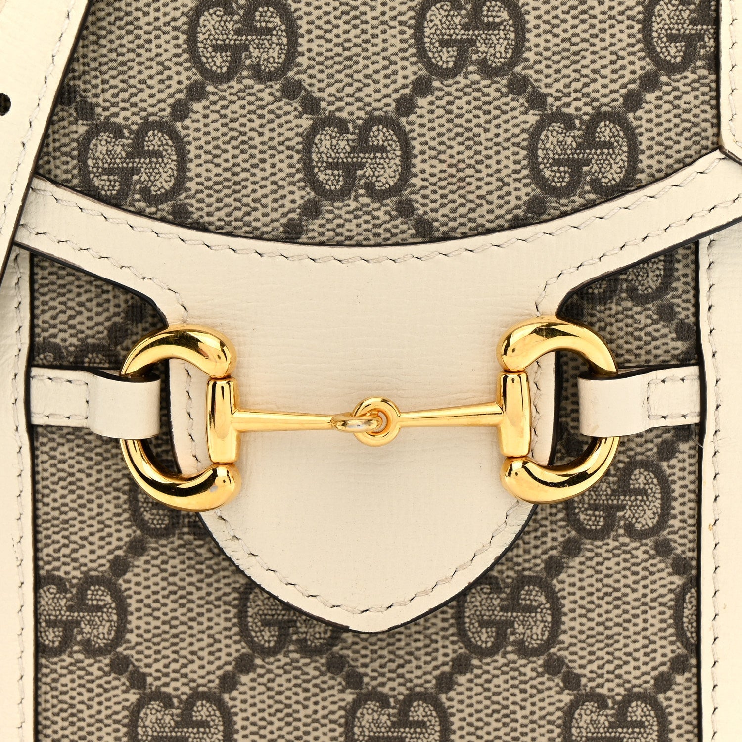 Gucci GG Supreme Monogram Azalea Calfskin Mini Horsebit 1955 Crossbody Bag Beige Ebony Mystic White