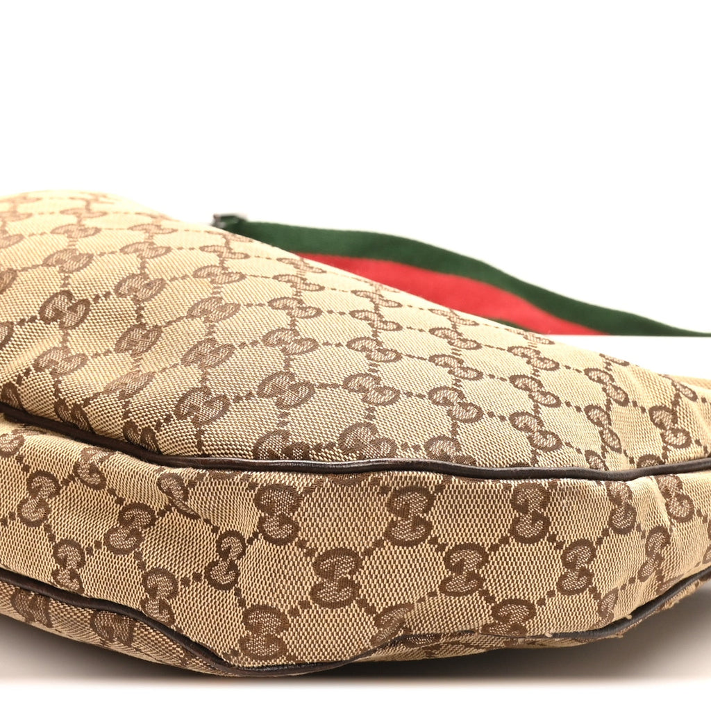 Gucci Monogram Web Medium Half Moon Hobo Dark Brown