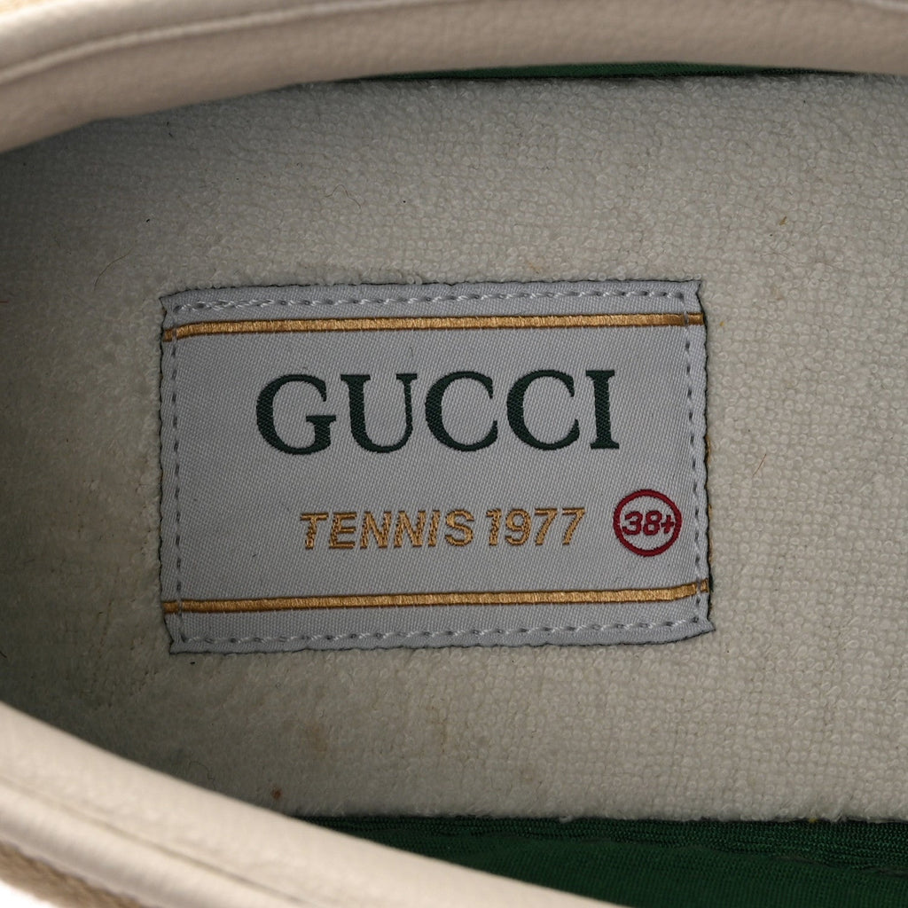Gucci GG Monogram Womens 1977 Tennis Slip On 30mm Sneakers 38.5 Beige Ebony Mystic White