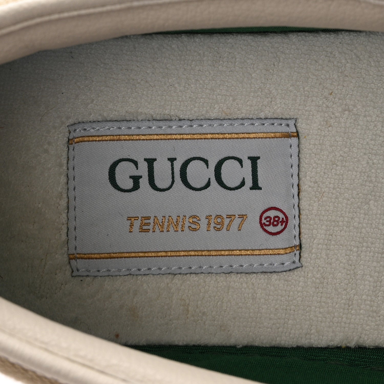 Gucci GG Monogram Womens 1977 Tennis Slip On 30mm Sneakers 38.5 Beige Ebony Mystic White