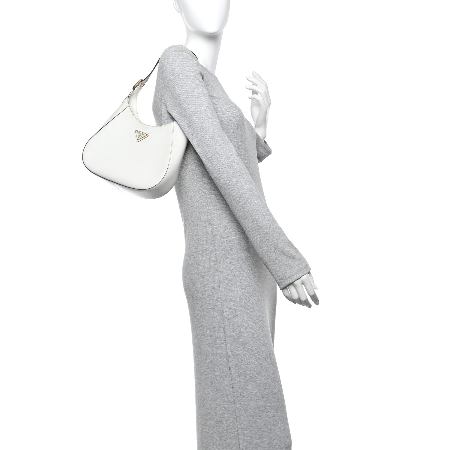 Prada Brushed Calfskin Cleo Adjustable Strap Shoulder Bag White